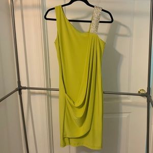 Lime Green Asymmetrical Sequin Strap Mini Dress in Great Condition Vintage